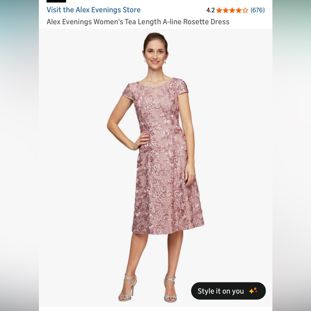Alex Evenings Mauve Lace A-line Midi Dress